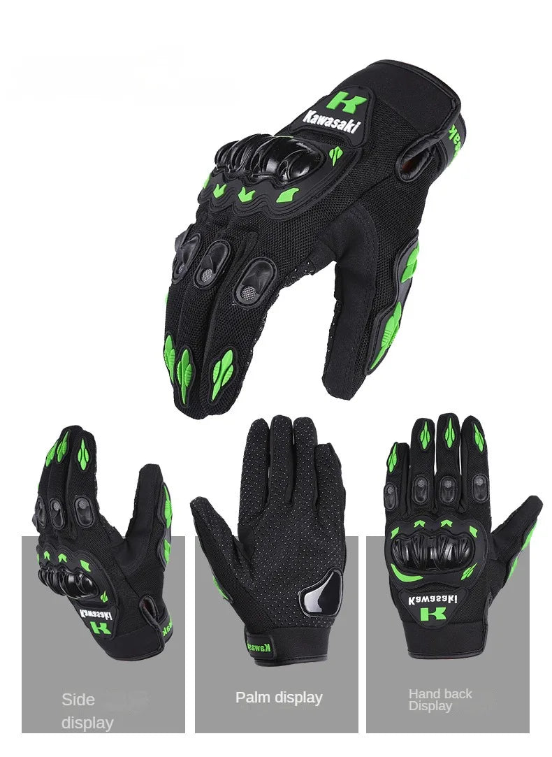 Guantes de Motocicleta Kawasaki – Dedo Completo Antideslizantes y Resistentes