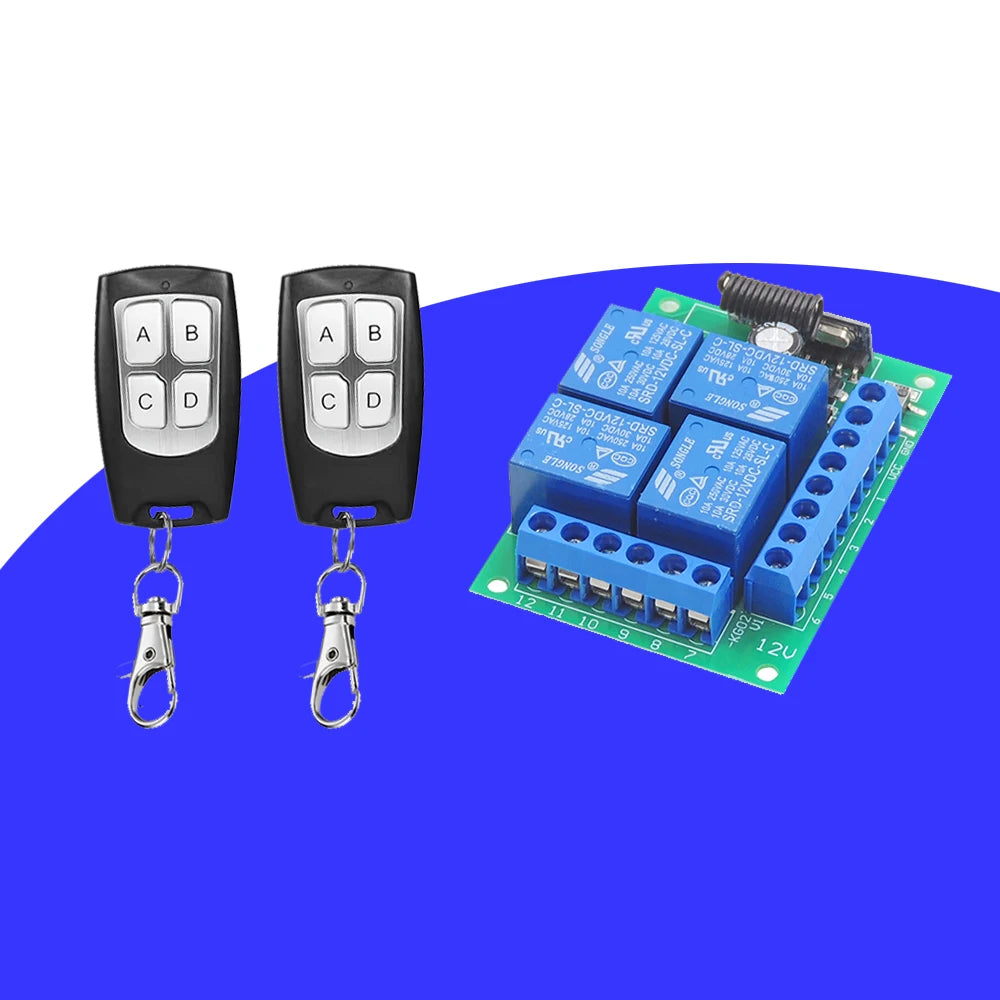 Control Remoto Inalámbrico Universal RF433MHz 12V – Módulo Receptor 4CH