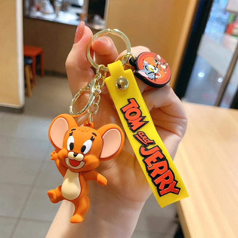 Anime Disney Keychain kawaii Tom and Jerry Cartoon Figure PVC Doll Bag Keyring Ornament Accessories Children Toys Birthday Gifts