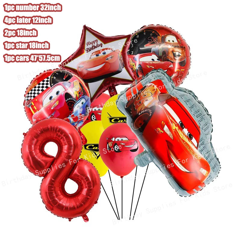 Decoración de Cumpleaños Disney Cars – Rayo McQueen | Platos, Vasos, Servilletas y Globos para Fiesta Infantil