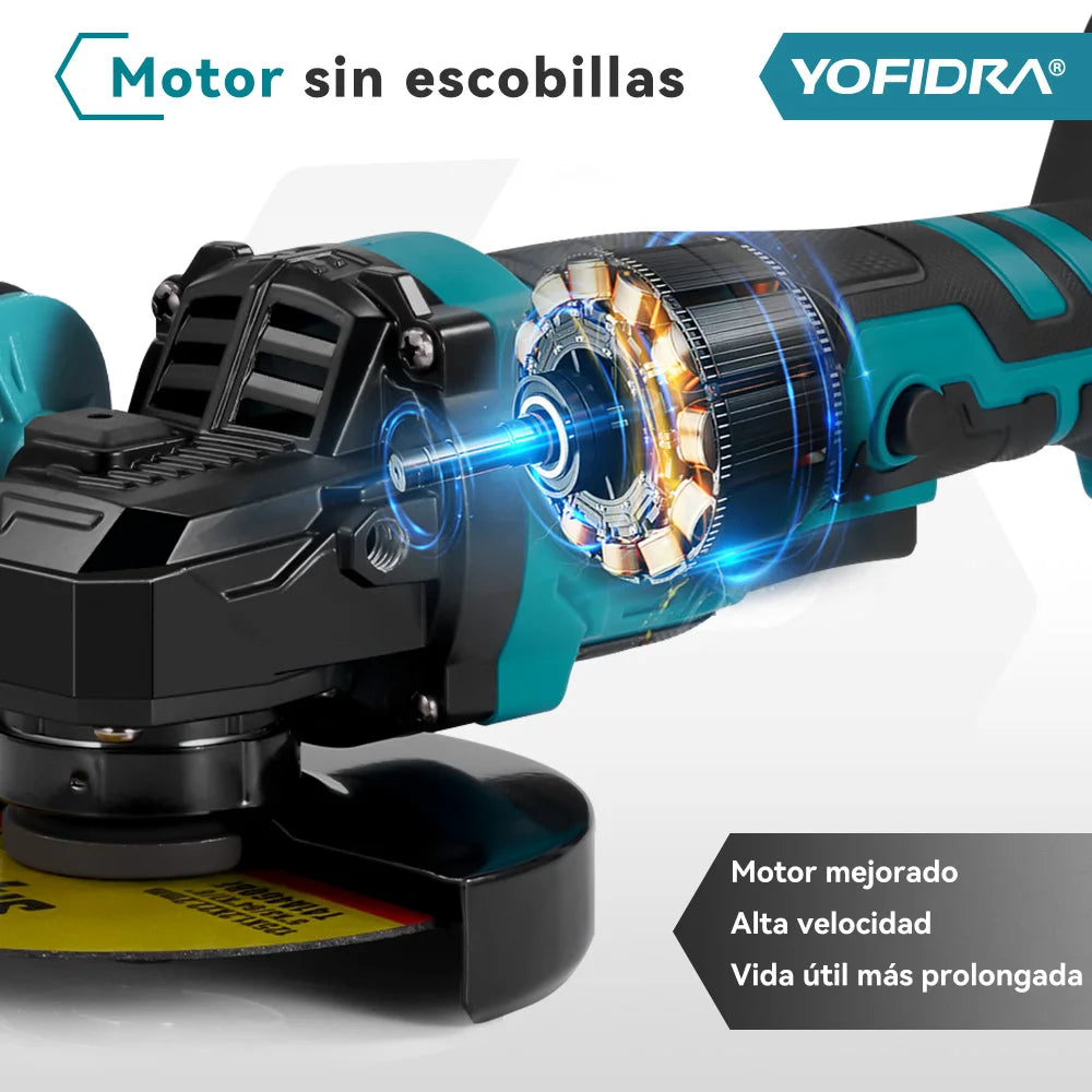 Amoladora Eléctrica 2 en 1 YOFIDRA 125mm – Brushless, 3 Velocidades para Madera y Metal