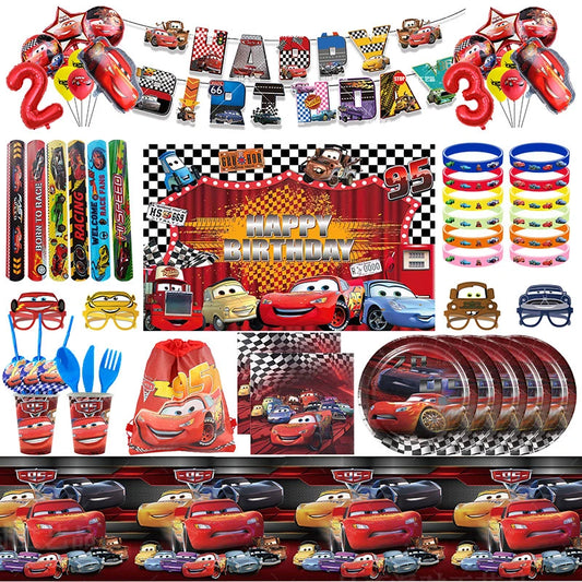 Decoración de Cumpleaños Disney Cars – Rayo McQueen | Platos, Vasos, Servilletas y Globos para Fiesta Infantil