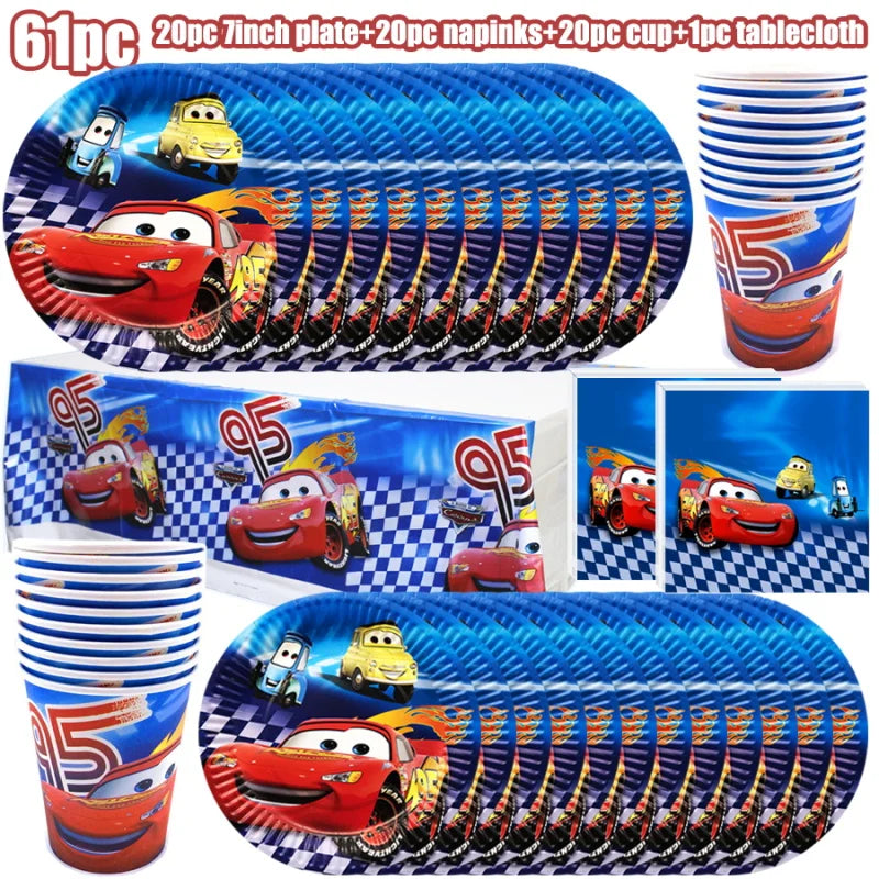 Decoración de Cumpleaños Disney Cars – Rayo McQueen | Platos, Vasos, Servilletas y Globos para Fiesta Infantil