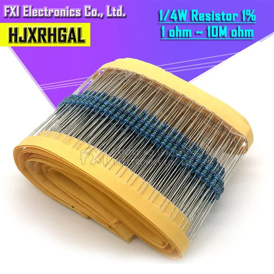 100 Resistencias de Película Metálica 1/4W 1Ω a 22MΩ ±1%