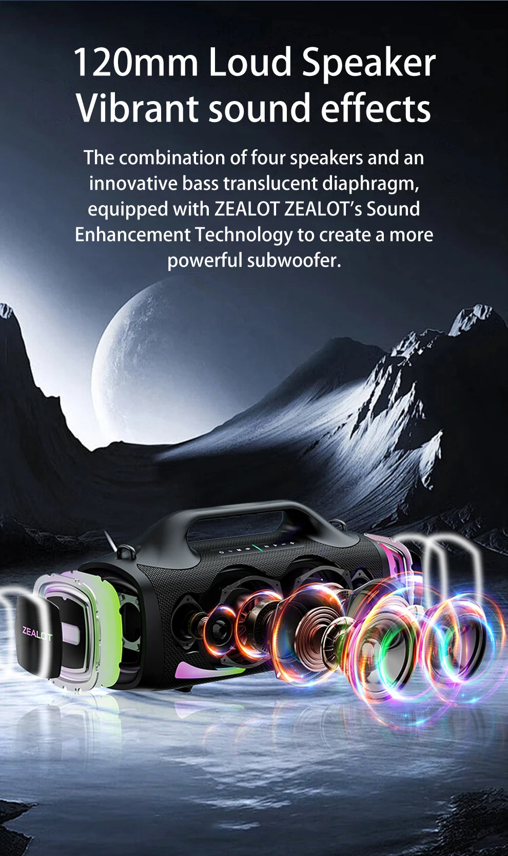 Altavoz Bluetooth Portátil ZEALOT S79 — 100W Subwoofer con Batería 24000mAh IPX6