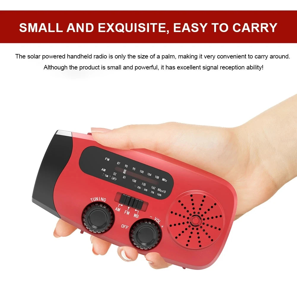 Radio Solar de Emergencia | FM/AM/WB NOAA, Linterna LED y Power Bank 2000mAh