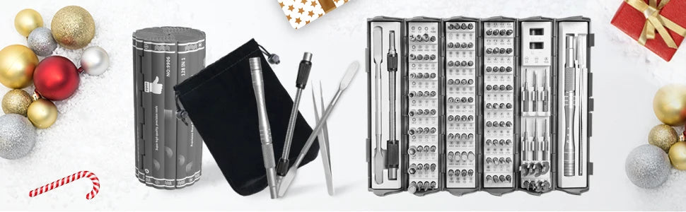 Kit de Destornilladores de Precisión 128 en 1 con Eje Magnético Flexible – Herramientas Profesionales para Reparación de PC, iPhone, Reloj y Cámara