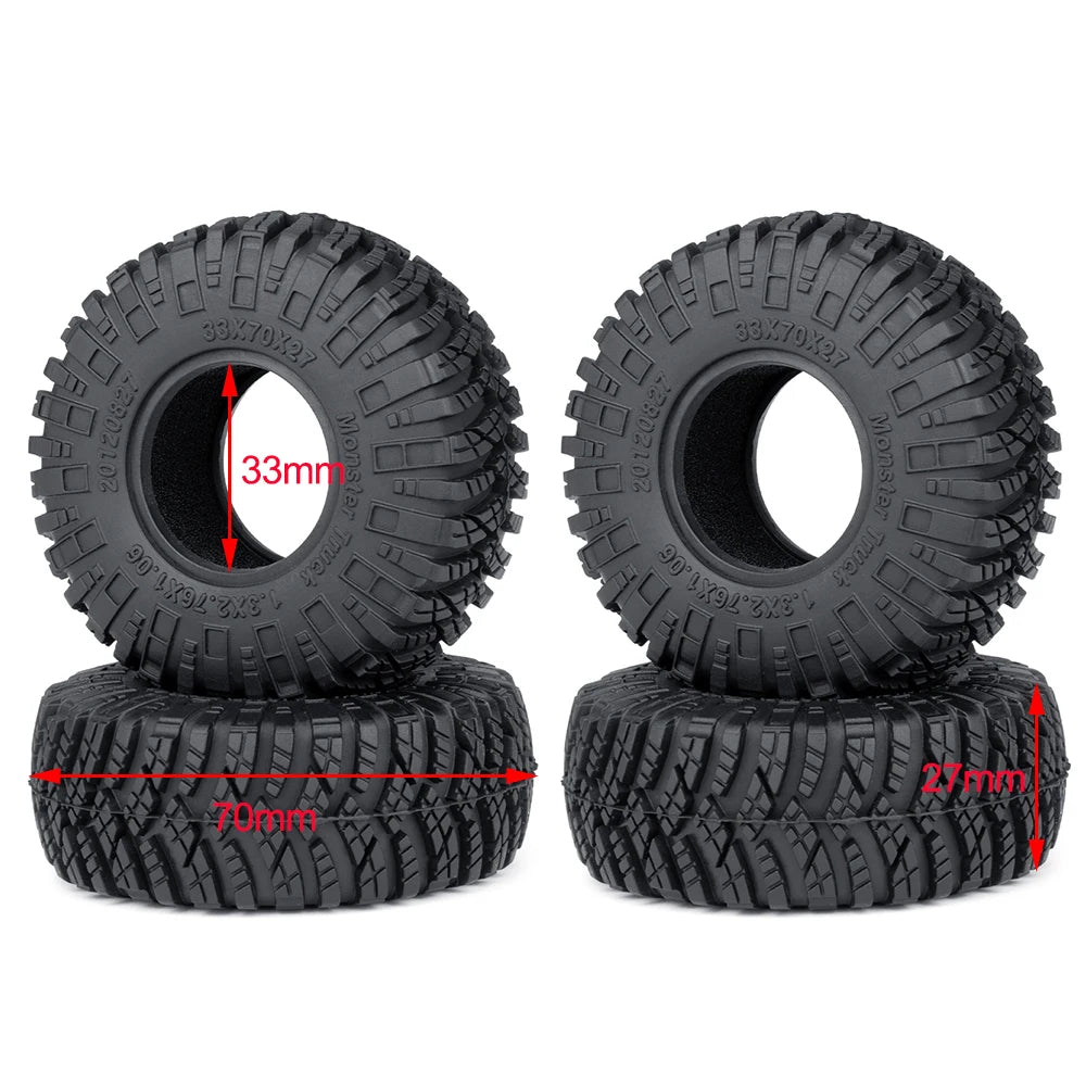 AXSPEED 4PCS Neumáticos de Goma 1.3"/1.1" – Mud Terrain para Micro Crawler 1/18 & 1/24