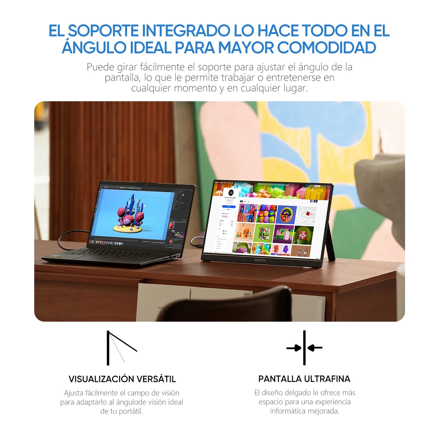 ARZOPA Z1C 16.1" 100% sRGB Portable Monitor FHD 1080P IPS – Monitor Externo para Mac, PC, Xbox, PS5, Switch