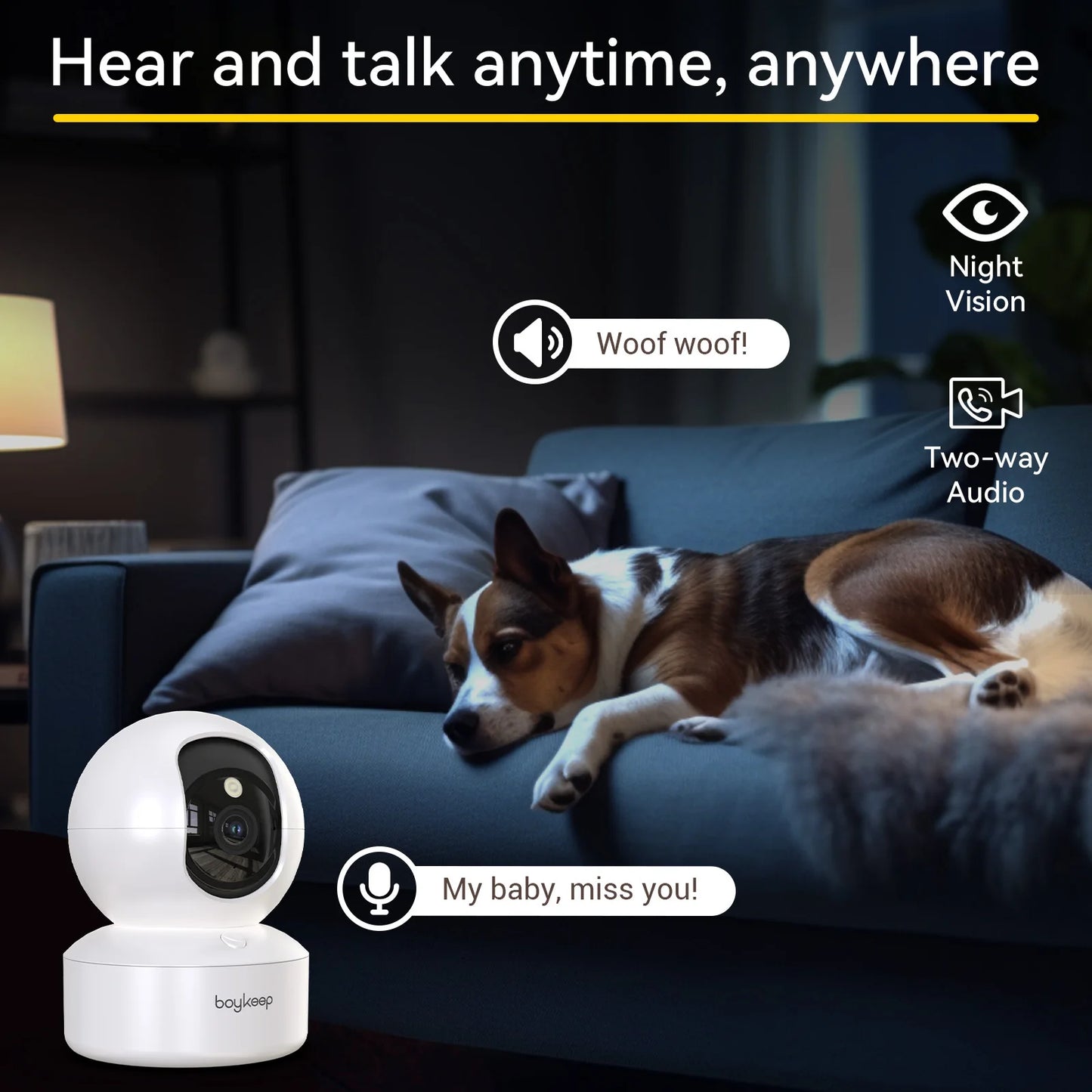Cámara Inteligente BoyKeep 2K WiFi — Vigilancia Interior con Visión Nocturna y Audio Bidireccional K30