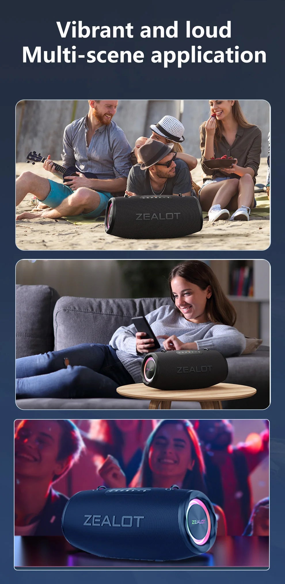 Altavoz Bluetooth Portátil ZEALOT S87 — 80W IPX6 Resistente al Agua con Subwoofer