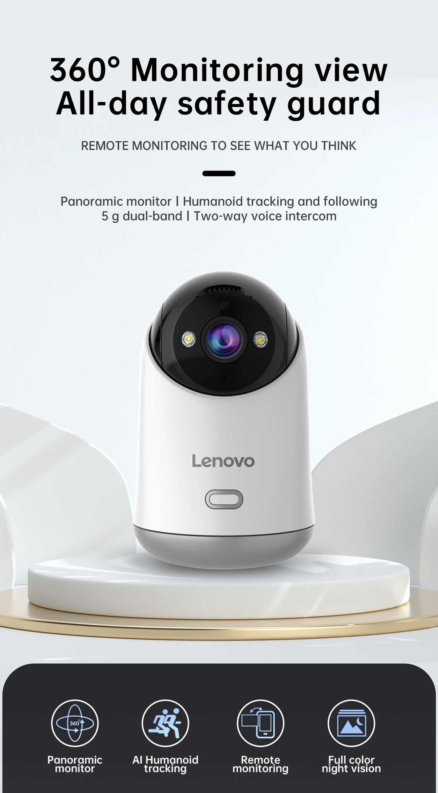 Cámara WiFi Inteligente Lenovo 5MP – Vigilancia IP Full HD con Visión Nocturna y Seguimiento Automático