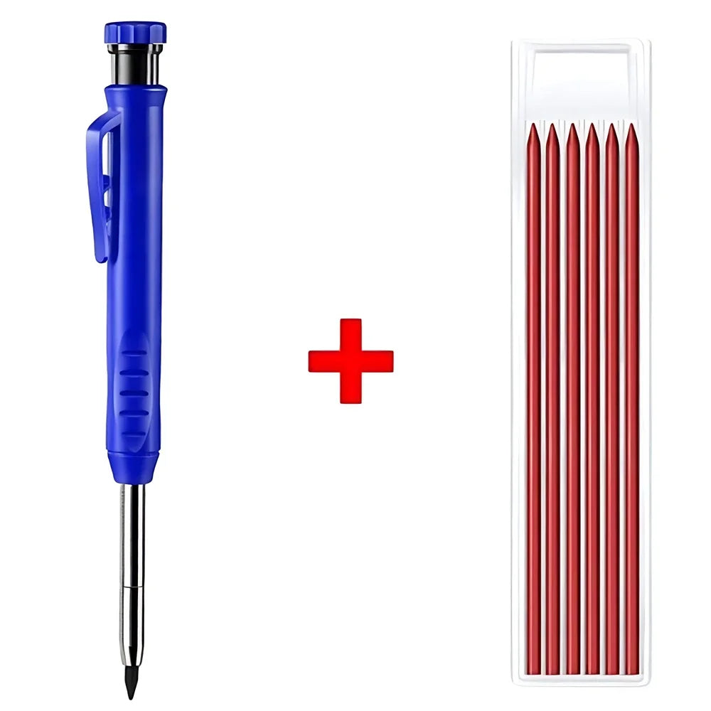 Lápiz de Carpintero Sólido con Minas de Repuesto y Sacapuntas Integrado – Marcador Mecánico para Agujeros Profundos