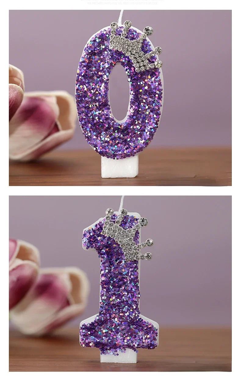 Velas Números Corona Morada – Decoración de Pastel para Cumpleaños y Fiesta