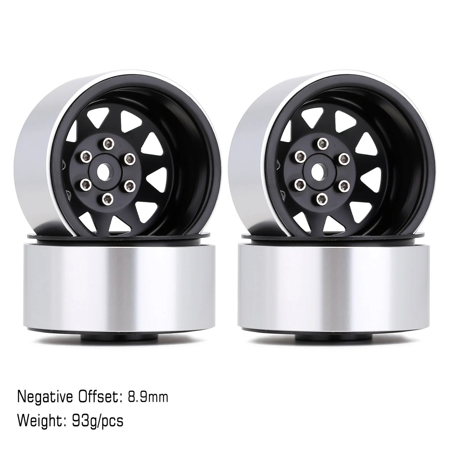 INJORA Rueda Beadlock 1.9" Metal Deep Dish – Offset Negativo 8.9mm para RC Crawler TRX4 y Axial SCX10