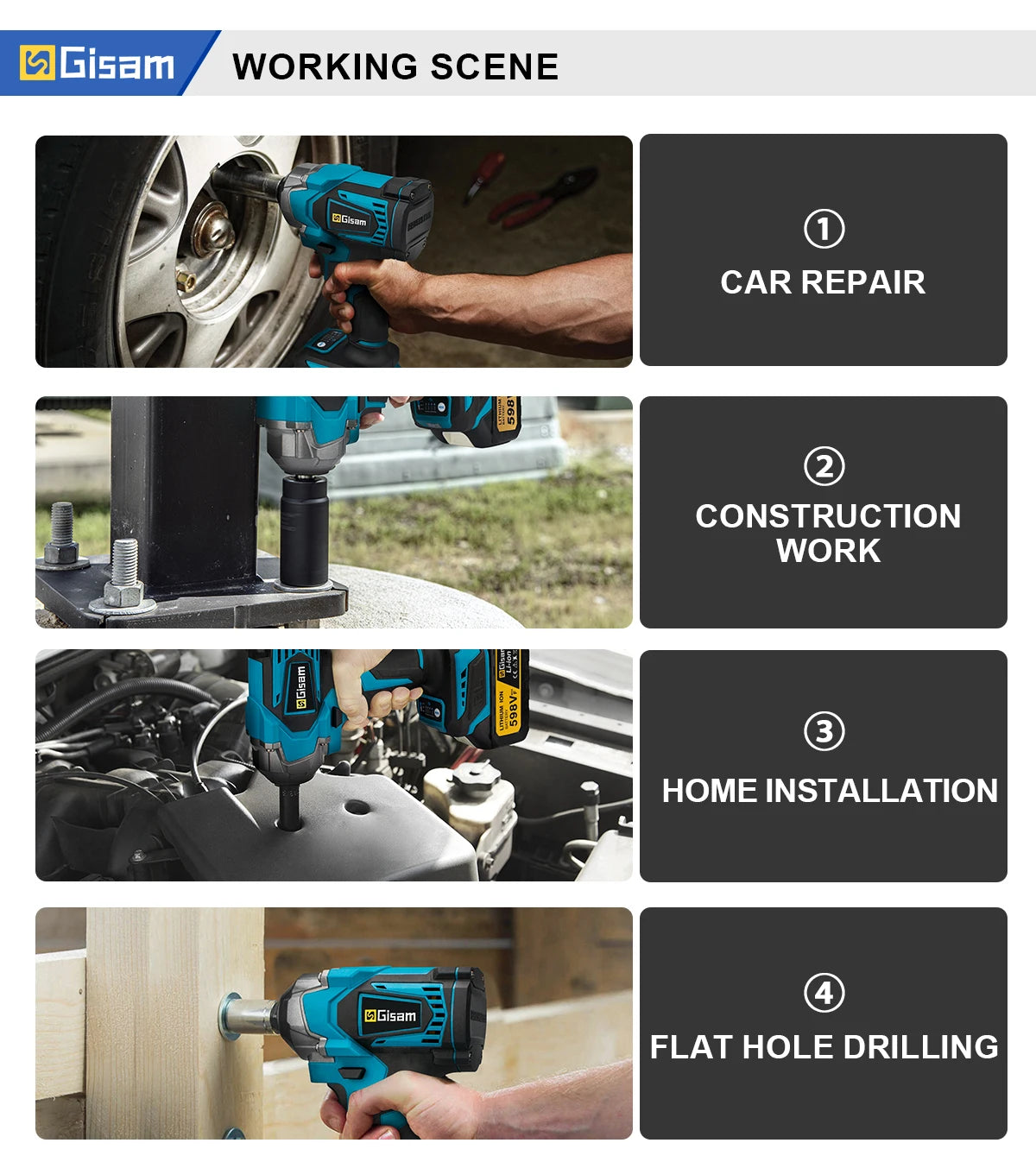 Llave de Impacto Inalámbrica Gisam 1200N.M – 1/2" Brushless