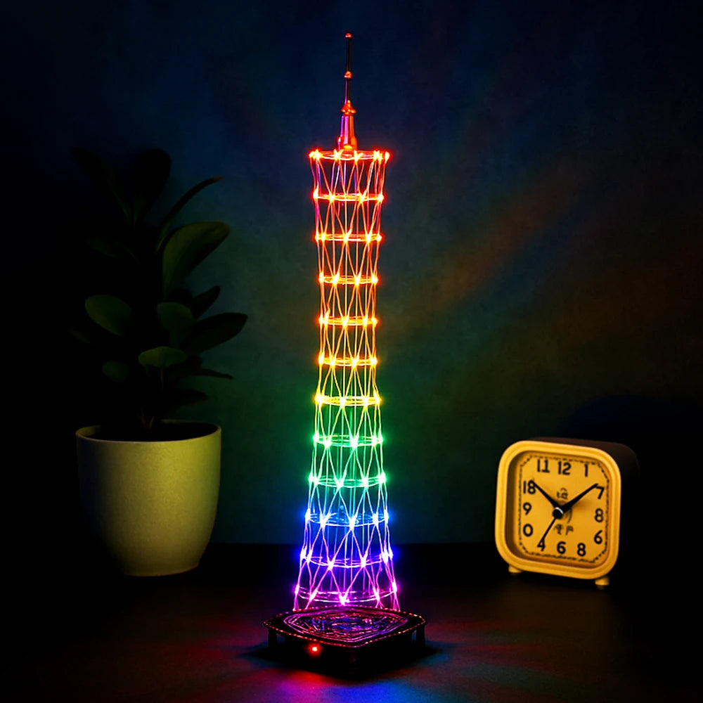 Kit Electrónico DIY Torre de Guangzhou – Luz LED Multicolor con Control Remoto