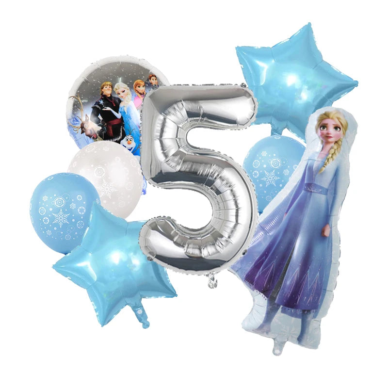 Decoración de Cumpleaños Disney Frozen – Mantel, Globos y Vajilla Azul para Fiesta Infantil