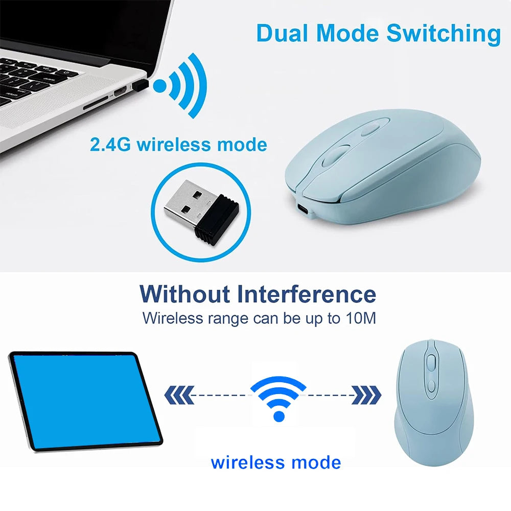 Ratón Inalámbrico Recargable Bluetooth 2.4G — Silencioso para PC y Portátil