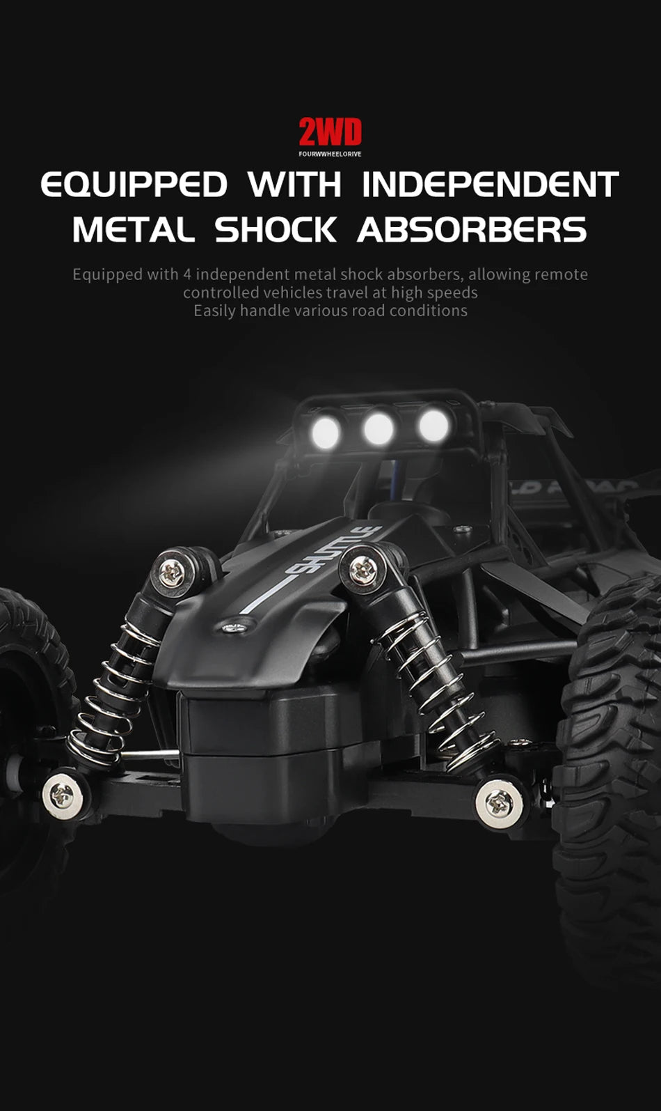 RC Car 1:16 2WD – Coche RC Off-Road con LED, Alta Velocidad 20KM/H para Niños