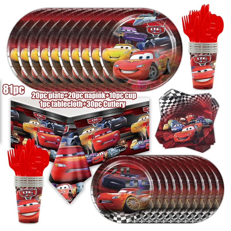 Decoración de Cumpleaños Disney Cars – Rayo McQueen | Platos, Vasos, Servilletas y Globos para Fiesta Infantil