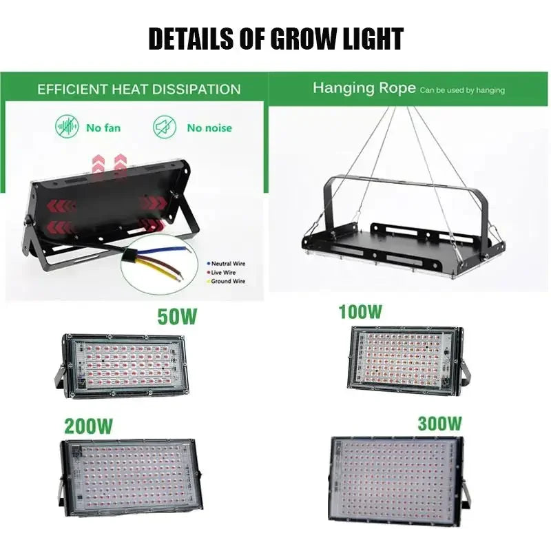 Lámpara LED Full Spectrum para Cultivo — 50W, 100W, 200W, 300W