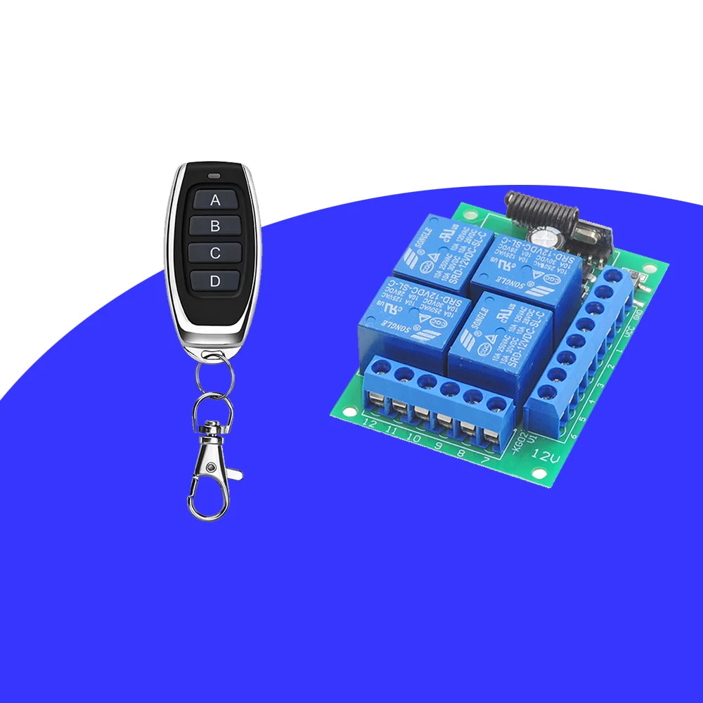 Control Remoto Inalámbrico Universal RF433MHz 12V – Módulo Receptor 4CH