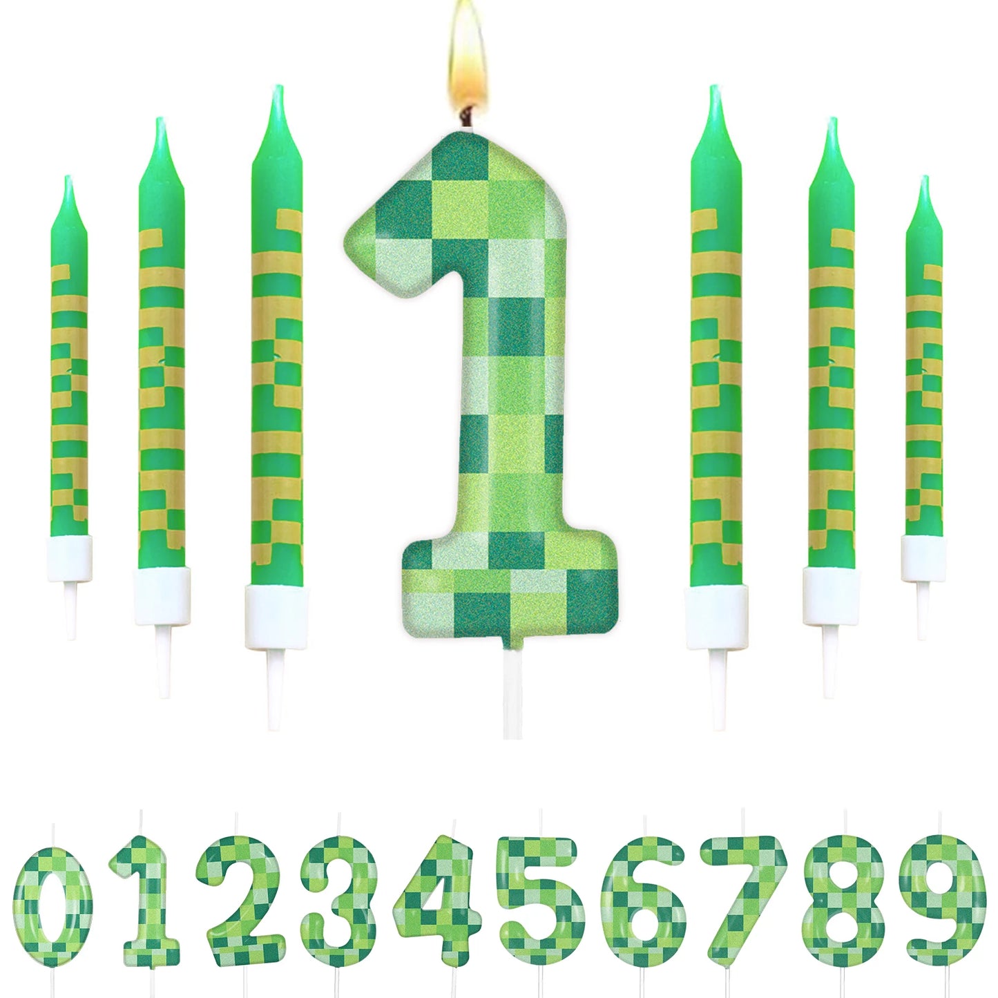 Velas Digitales Pixel Theme 0-9 – 7 Piezas para Cumpleaños y Fiesta