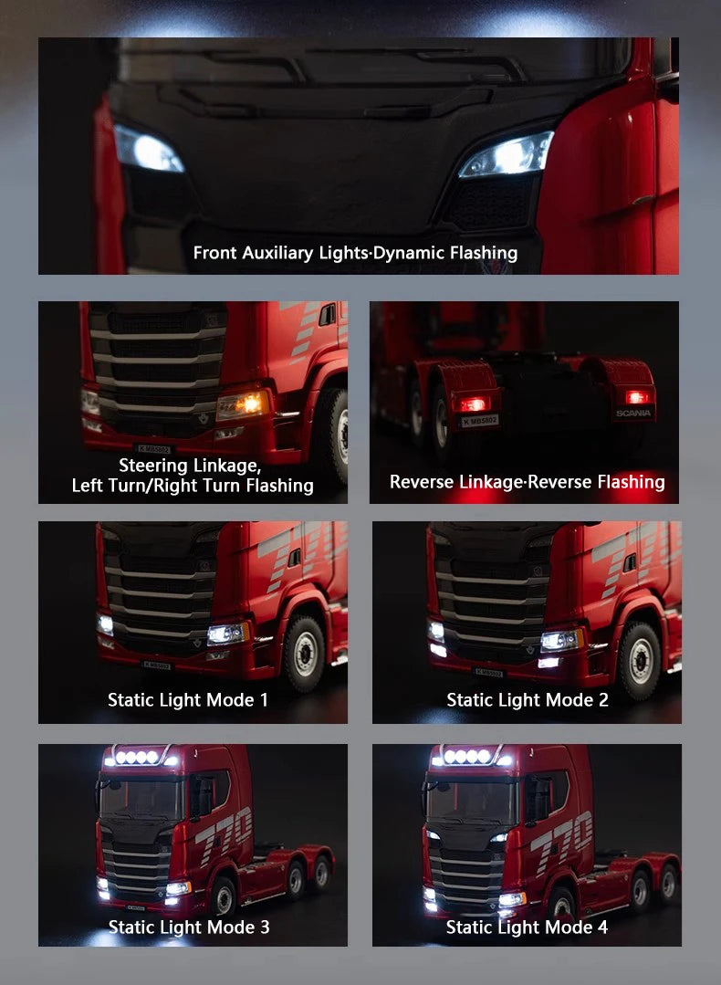 HUINA 1501 770S RC Truck 1/18 – Tractor y Trailer de Ingeniería con Luces y Sonido