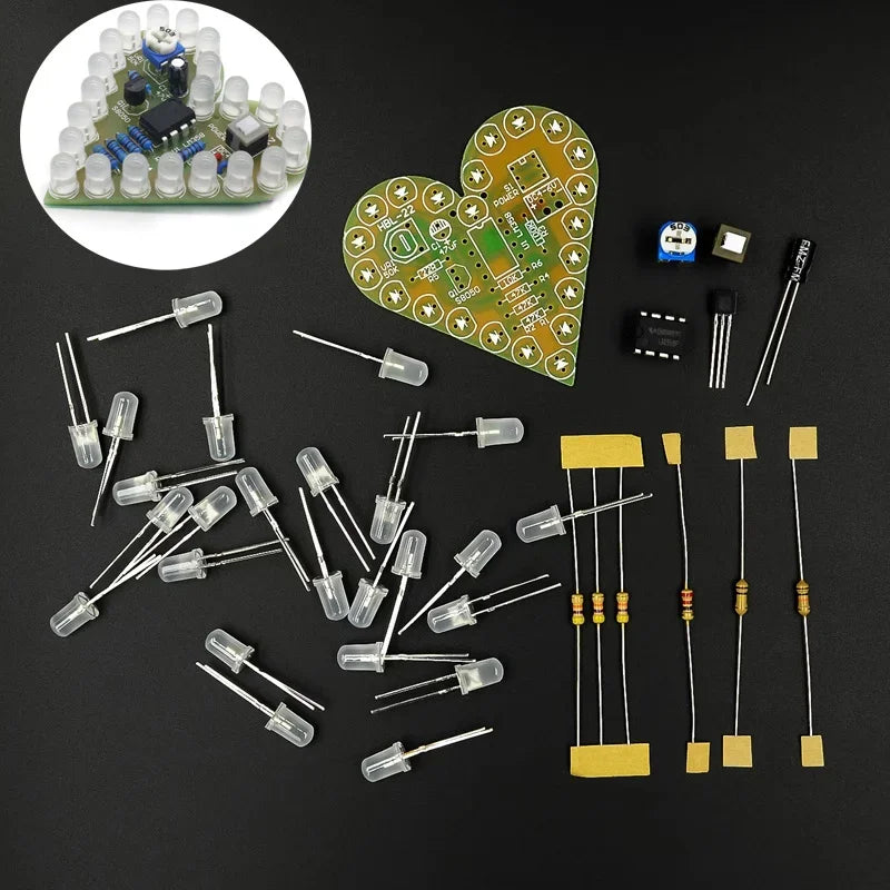 Kit Electrónico DIY Luz LED Corazón – Placa de Práctica con LEDs Blanco, Rojo y Azul