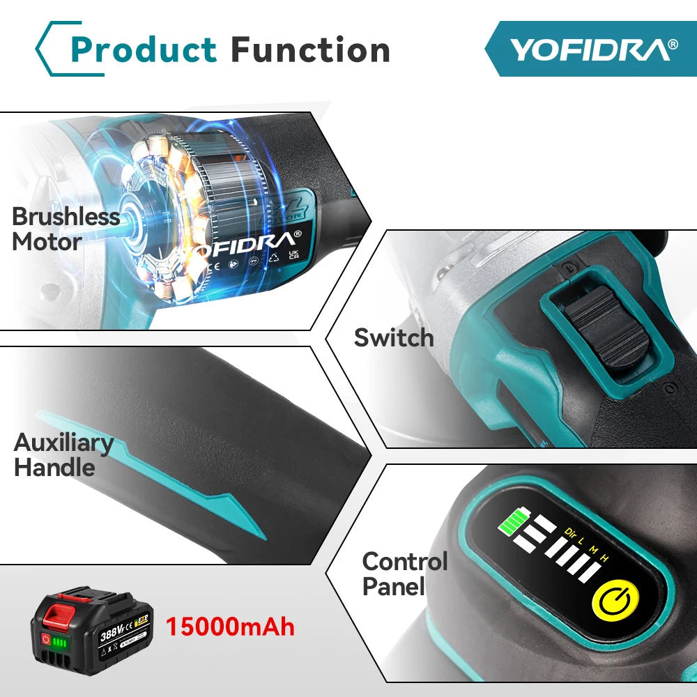 Amoladora Angular Eléctrica Inalámbrica YOFIDRA 3000W – Corte, Pulido y Lijado
