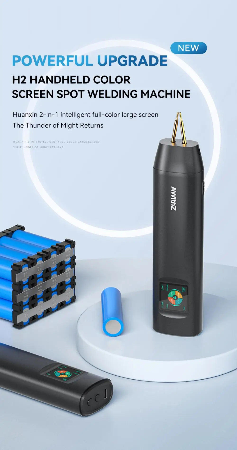 Soldador de Puntos Portátil AWithZ – 90 Niveles Ajustables para Baterías 18650