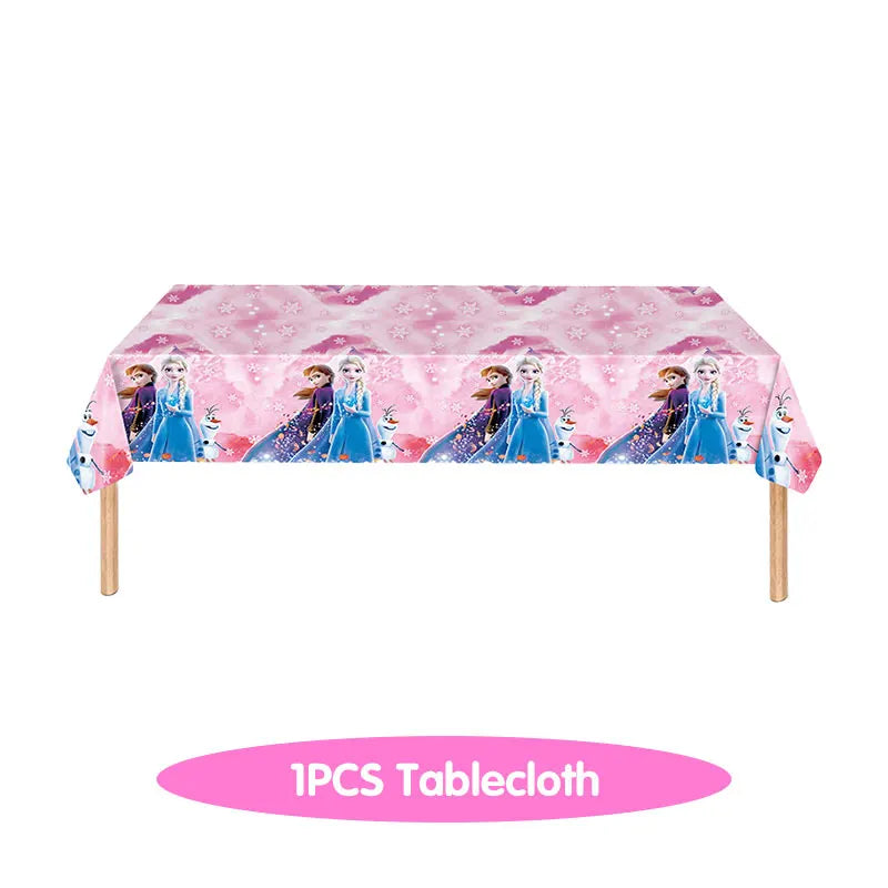 Decoración de Cumpleaños Disney Frozen – Mantel, Globos y Vajilla Azul para Fiesta Infantil