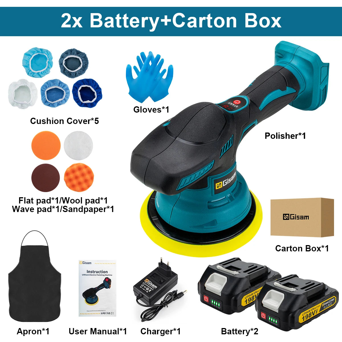 Pulidora Inalámbrica Gisam para Automóvil – 8 Velocidades Ajustables