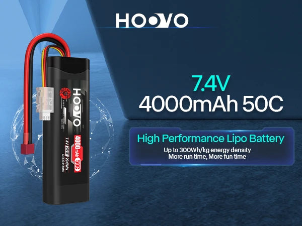 HOOVO 2S 7.4V 4000mAh 50C LiPo Battery con T Plug – Batería RC para Coche, Barco y Drone (2 Piezas)