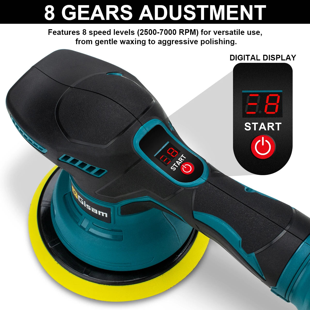 Pulidora Inalámbrica Gisam para Automóvil – 8 Velocidades Ajustables