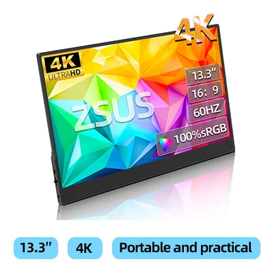 ZSUS 14" 2K Portable Monitor – 2160x1440, 60Hz, 100% sRGB, HDR10, USB-C, HDMI, Built-in Speakers