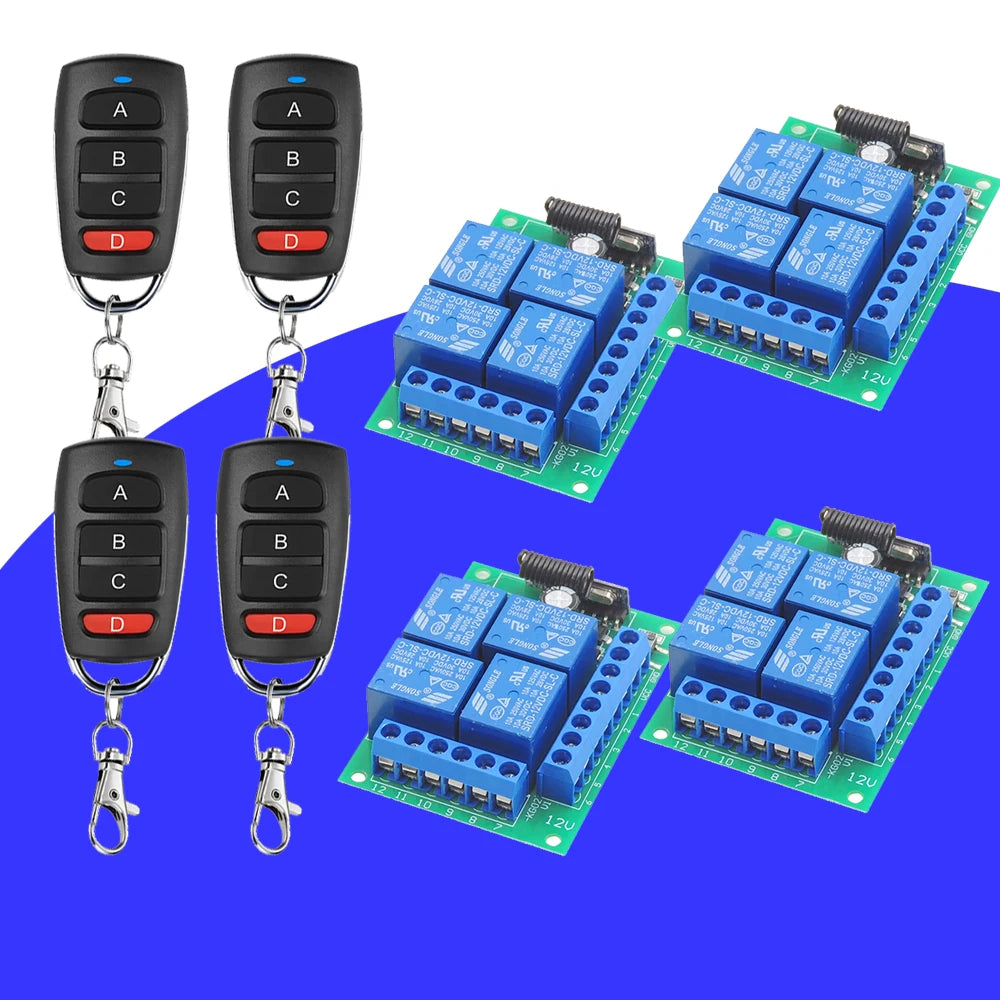 Control Remoto Inalámbrico Universal RF433MHz 12V – Módulo Receptor 4CH