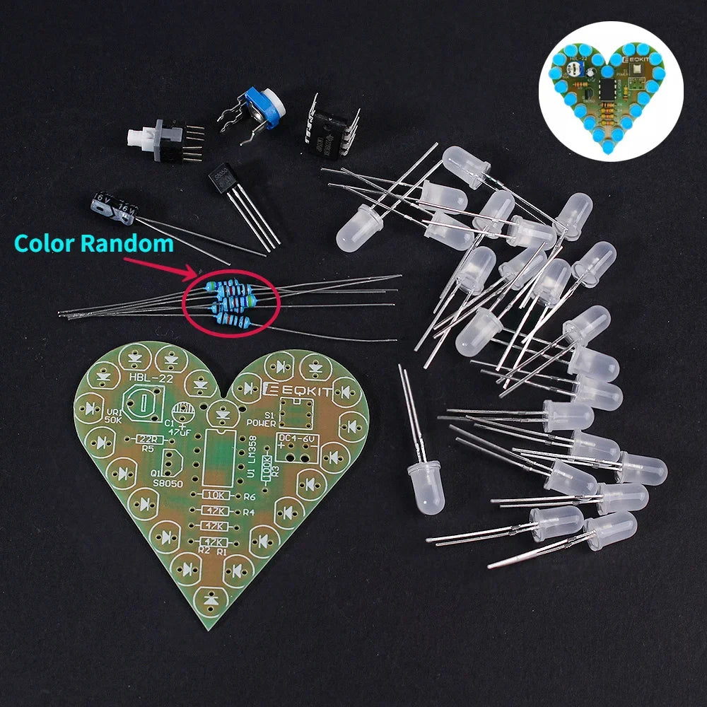 Kit Electrónico DIY Luz LED Corazón – Placa de Práctica con LEDs Blanco, Rojo y Azul