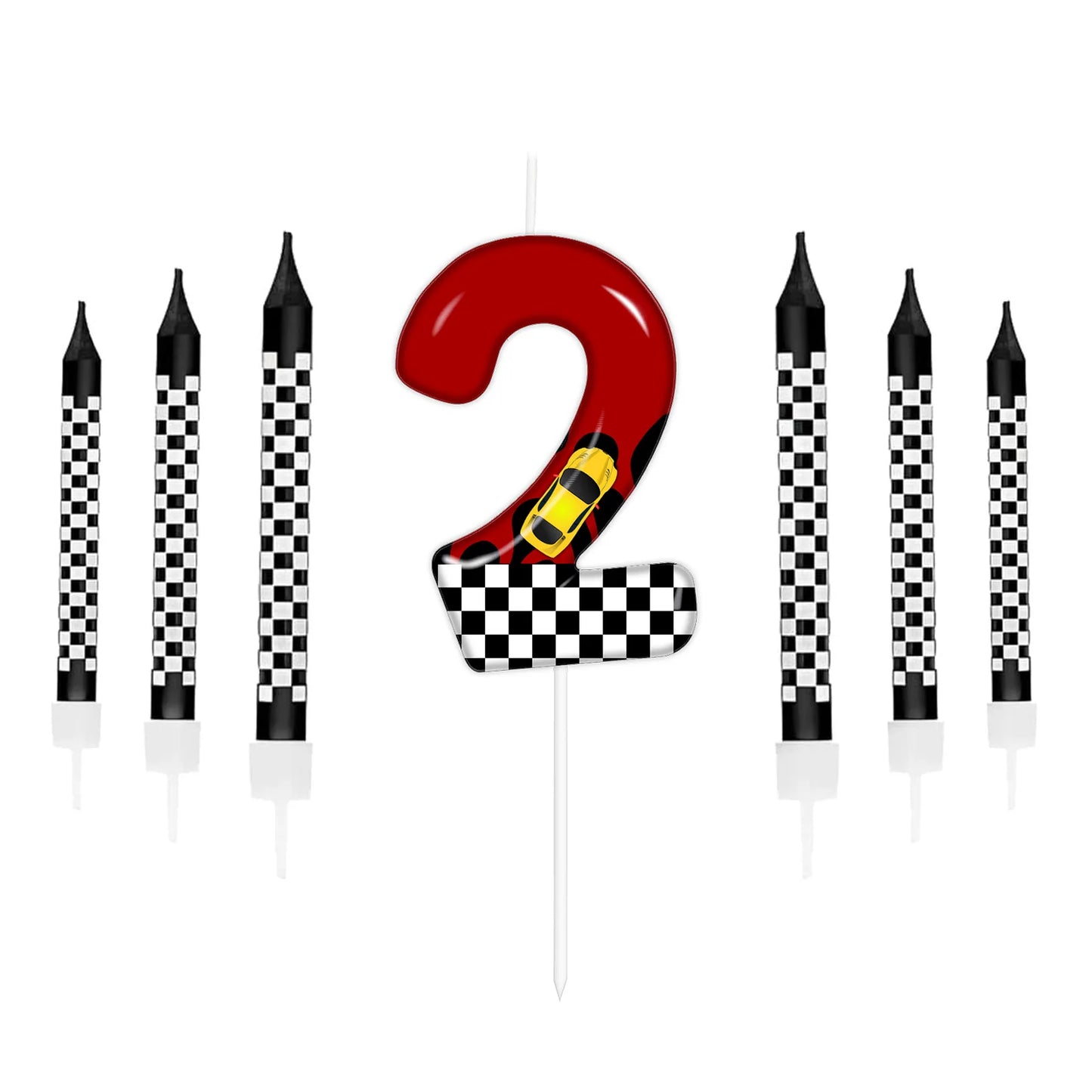 Velas Temáticas de Autos de Carreras para Cumpleaños – Set de 7 Piezas