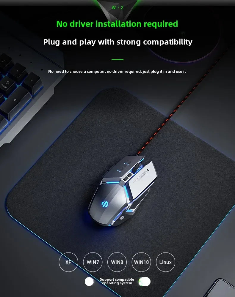 W2 USB Ratón Gaming Con Cable – LED Mecánico para PC, Laptop y Tablet