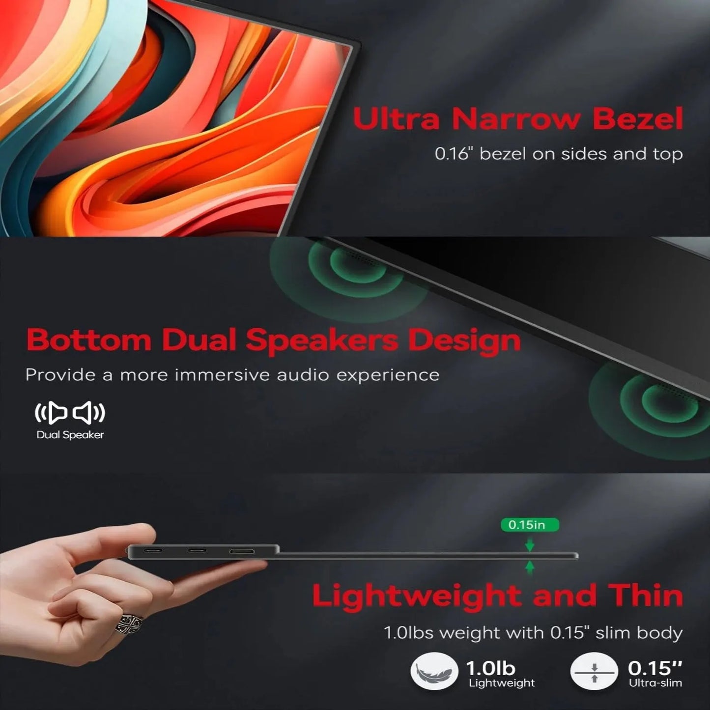 Bimawen 13.3" OLED Portable Monitor – FHD 1080P, 1ms, 10bit, 100% DCI-P3, Adaptive Sync, Game Mode