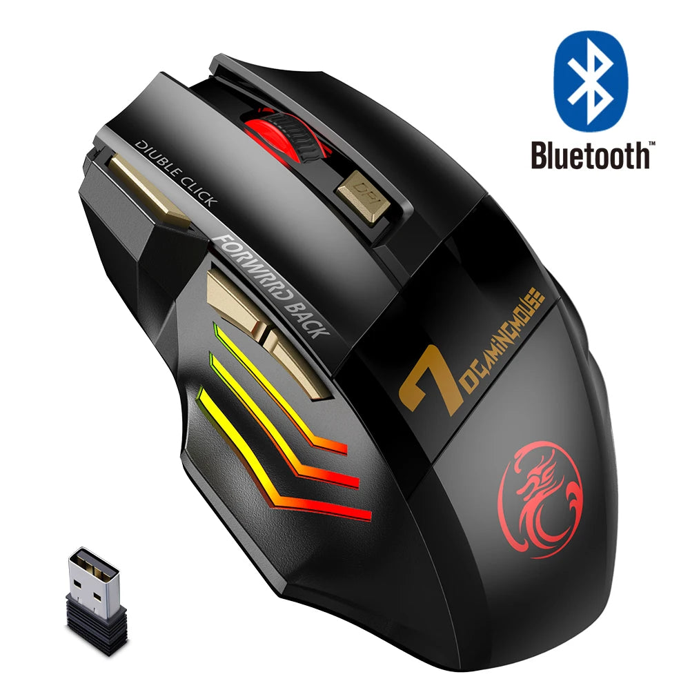 Ratón Inalámbrico Bluetooth Recargable – Gaming Ergónomico 5500 DPI para PC, Laptop e iPad