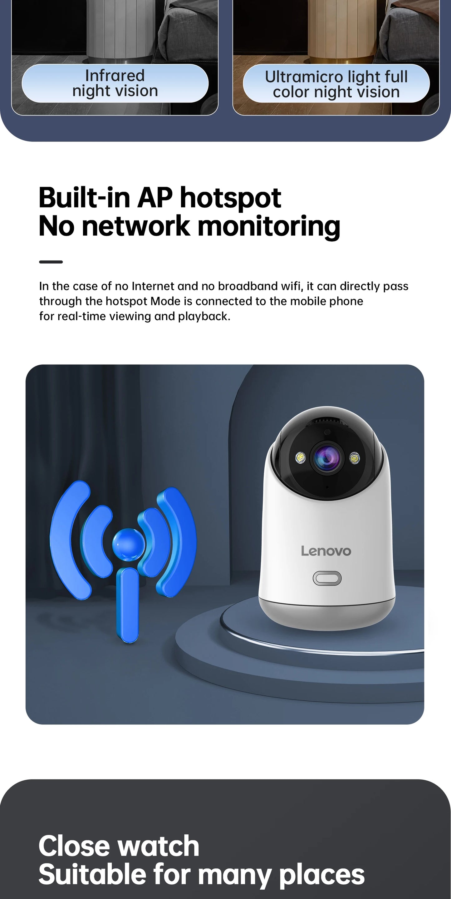Cámara WiFi Inteligente Lenovo 5MP – Vigilancia IP Full HD con Visión Nocturna y Seguimiento Automático