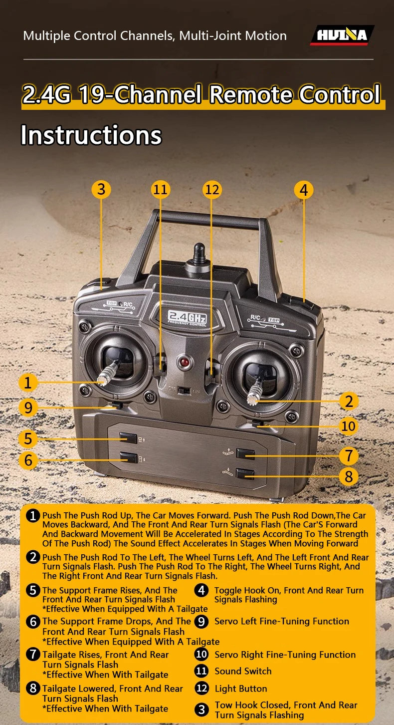 HUINA 1501 770S RC Truck 1/18 – Tractor y Trailer de Ingeniería con Luces y Sonido