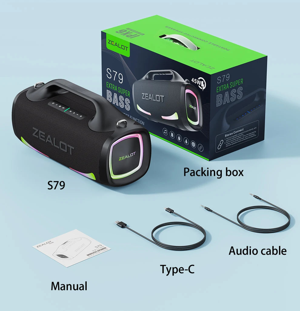 Altavoz Bluetooth Portátil ZEALOT S79 — 100W Subwoofer con Batería 24000mAh IPX6