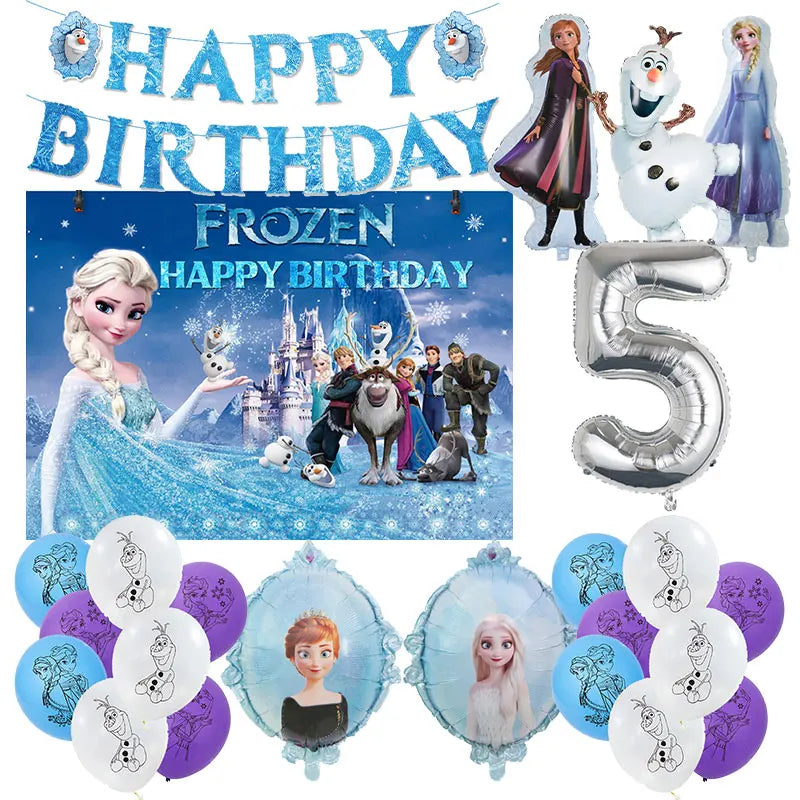 Decoración de Cumpleaños Disney Frozen – Mantel, Globos y Vajilla Azul para Fiesta Infantil