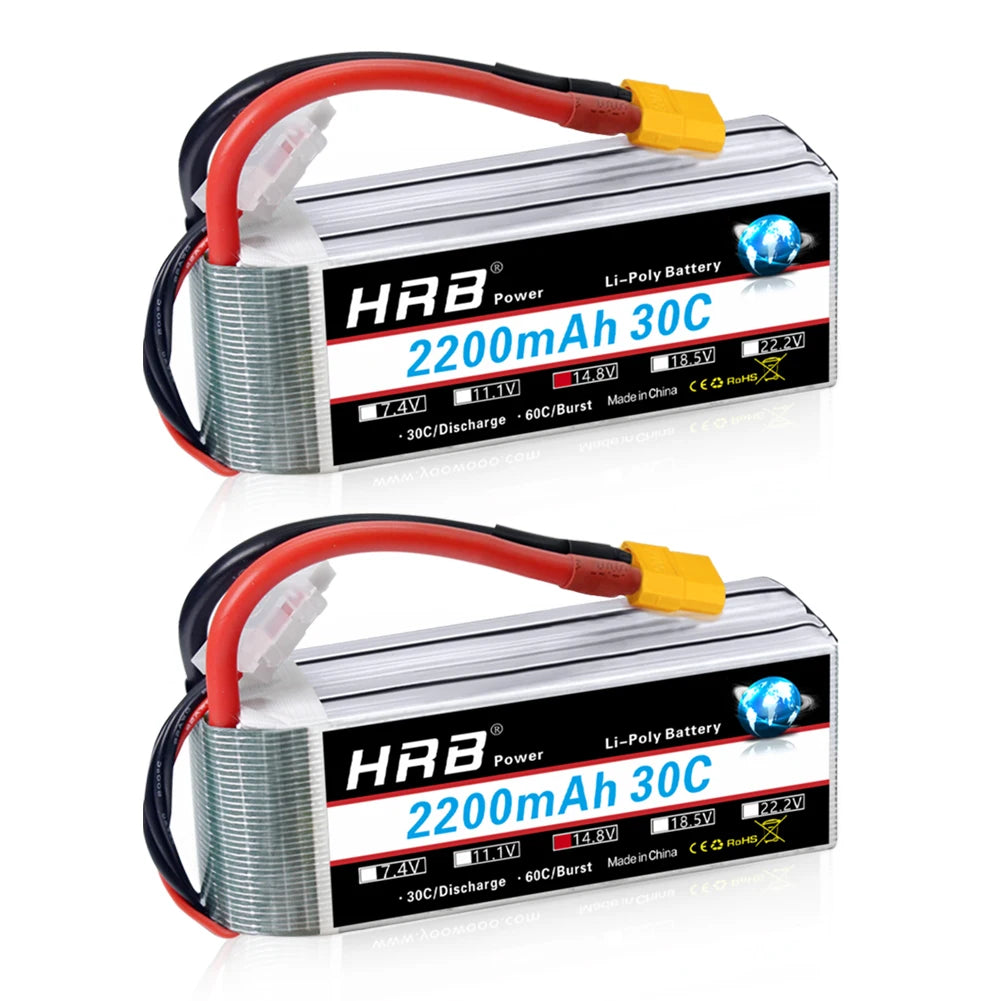 HRB 4S 14.8V 2200mAh 30C LiPo Battery con Conector XT60 – Batería RC para Drones, Aviones y Coches