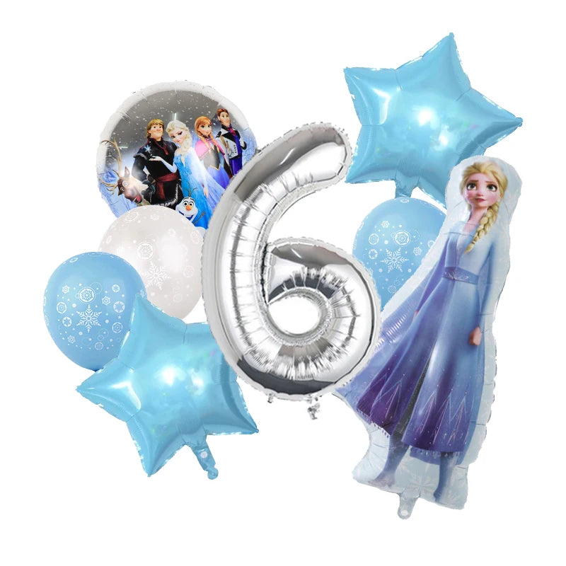 Decoración de Cumpleaños Disney Frozen – Mantel, Globos y Vajilla Azul para Fiesta Infantil