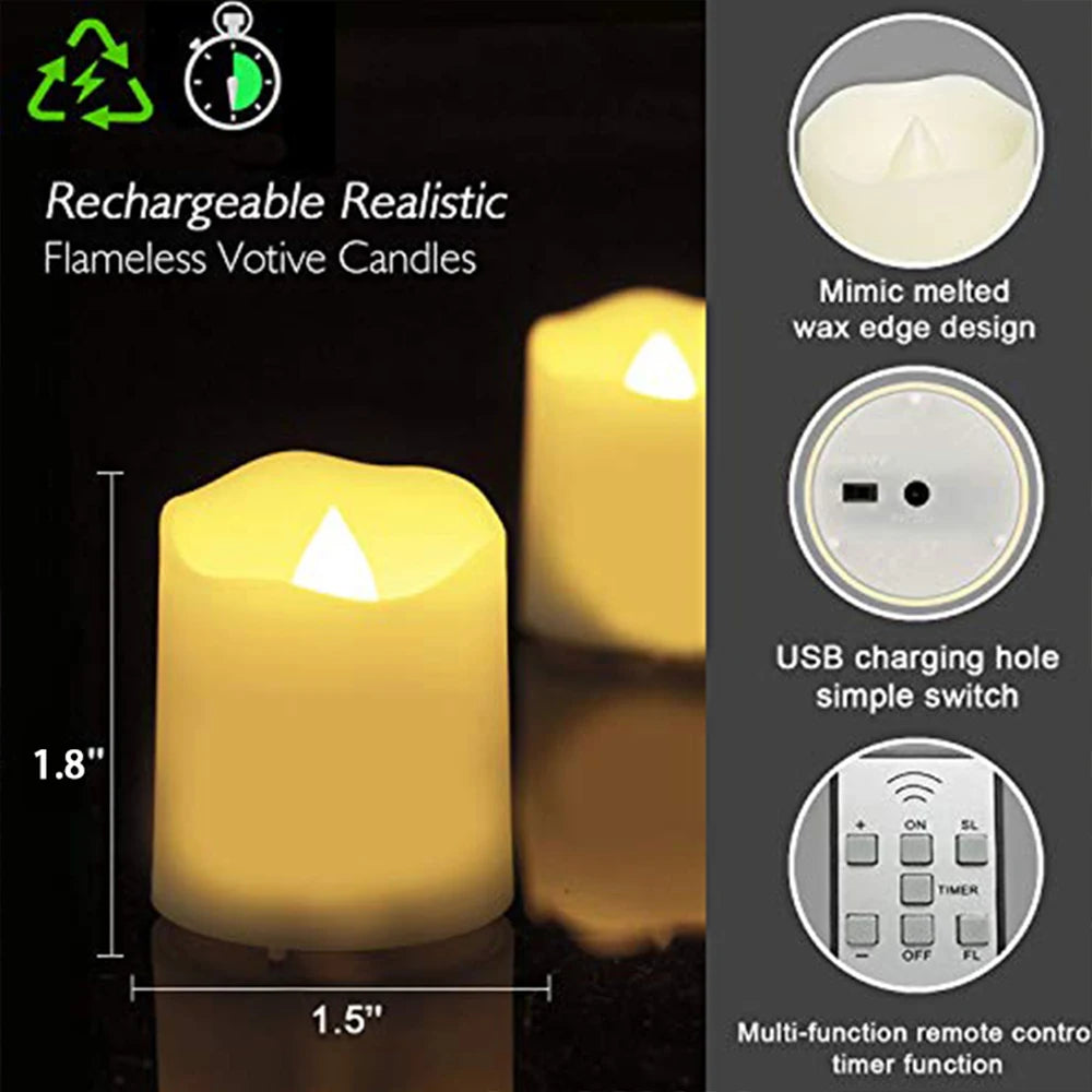 Velas LED Recargables sin Llama – Con Control Remoto y Temporizador